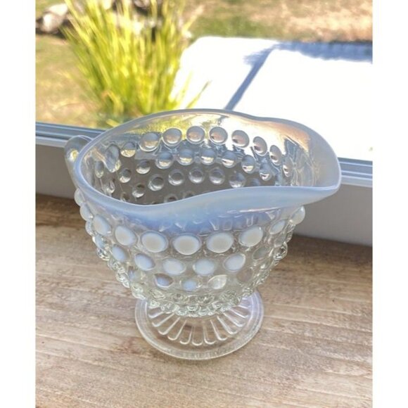 Fenton Moonstone Opalescent Creamer Mini Pitcher Hobnail Glass Vintage - Picture 2 of 7